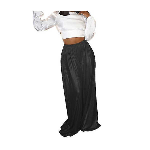 Metallic Farve Bred Ben Straight Bukser til Kvinder 2XL sort