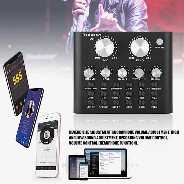 V8 USB extern ljudkort mobiltelefon dator ljudkort för online sång live sändning