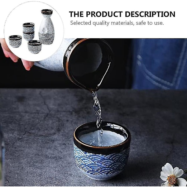 Japansk Sake-set med 1 Keramisk Karaff och 4 Koppar