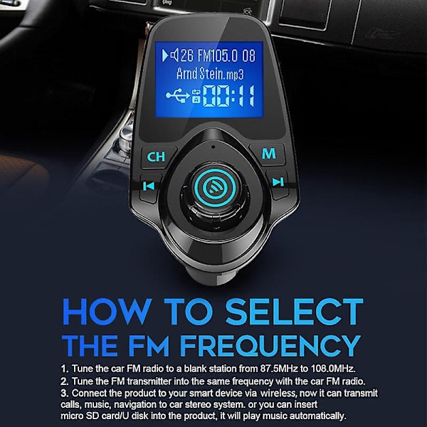 Langaton Bluetooth FM-lähetin auton paketti 1,44 tuuman näytöllä - Tukee TF/SD-korttia, USB-auton laturia - kaikille älypuhelimille