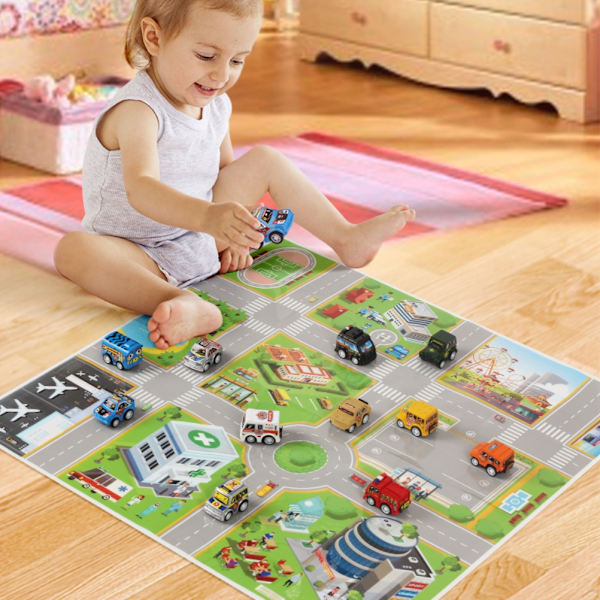 24 stk. Tilbake-biler Mini Plastbilsett med Kart Tilbake-bil Lastebil Bil-leker Festartikler for Barn Gutter Jenter
