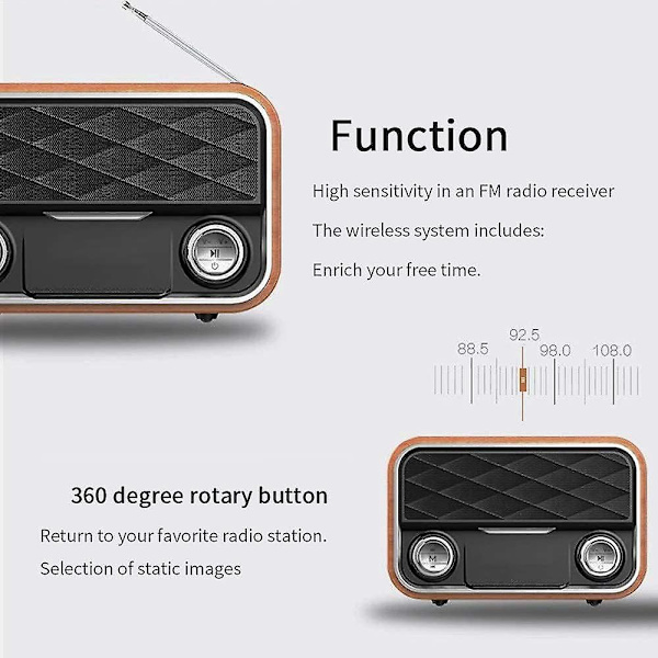 Bærbar Bluetooth Retro Radio med FM/Aux, Antenne Backup, Clear Sound og Android Tablet-kompatibilitet