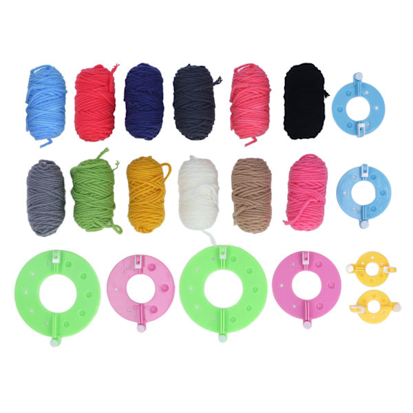 Pompom-tillverkare 4 olika storlekar Enkel användning Plast Pom-tillverkare med 12 färggarn för DIY-hantverk