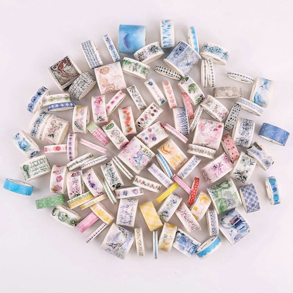 100 Rullaa Washi-teippisetti, Väri-maskingteippikokoelma, Kirjoitettava koristeteippi taiteeseen, tee-se-itse-askarteluun, Bullet Journal -lehtiin, suunnittelijoihin, Sc
