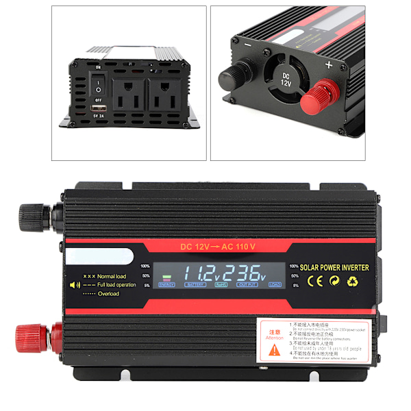 600W auton tehoinvertteri muuntaja 12V - 110V LCD-näyttö