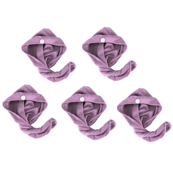 5 stk mikrofiberhårtørkehatt Absorberende hurtigtørkende kvinner Jenter mykt turbanhåndkle 9,1 x 25,6 tommer lys lilla