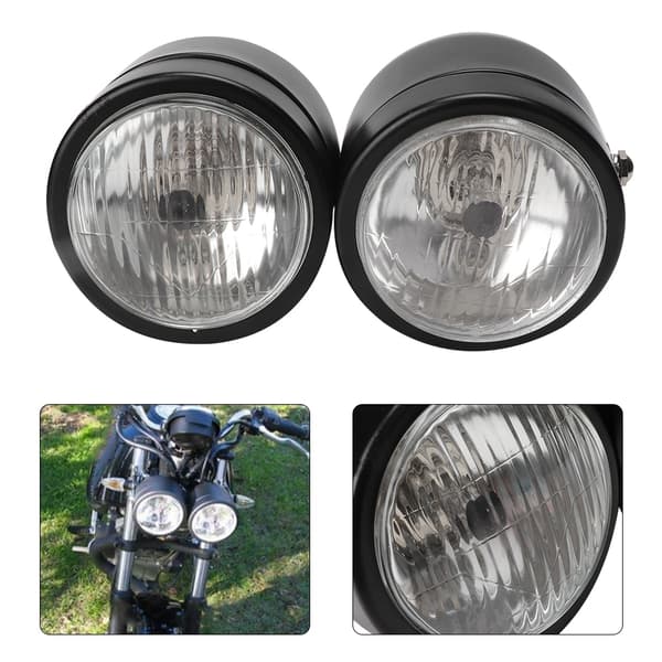 Universal Motorcykel 8,5 tommer Jern Front Dobbelt Rund Forlygte (Dobbelt Sort og Hvid)
