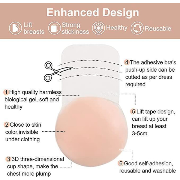 Chalier Vedenpitävä Silikoni-Invisible Sticky Bra - Uudelleenkäytettävä Push-up Rintaliivit Naisille