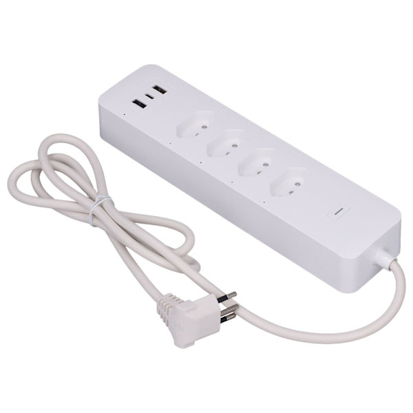 Älykäs pistorasia Tuya WiFi -ylijännitesuojalla, jossa 4 yksittäin ohjattavaa pistorasiaa, 2 USB-porttia ja 1 tyypin C -portti, 10A 250V Brasilian pistoke