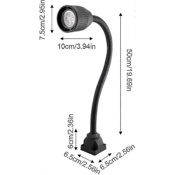 Maskinlampe Metal Industriarbejdslampe med Fast Base Fleksibel Arm Drejebænksbelysning 220v 5w (sort) (1 stk)