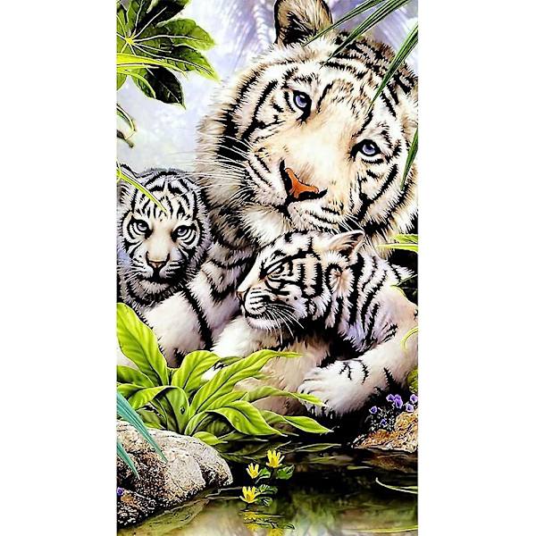 Tiger and Cub 5D DIY Diamond Paining Kit - Stort dyr Full Korssting dekorasjon 30x30cm