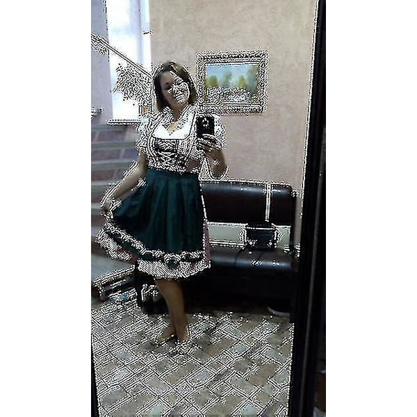 Traditionell tysk rutig Dirndl-klänning - högkvalitativ Oktoberfest-dräkt för kvinnor XS Style3 Grön
