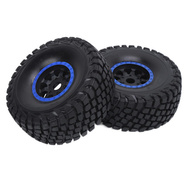 2 stk fjernkontrollbildekk Slitestyrke Plast Beadlock Kjøretøyhjul med pakninger for 1/7 Fjernkontrollbil Blå