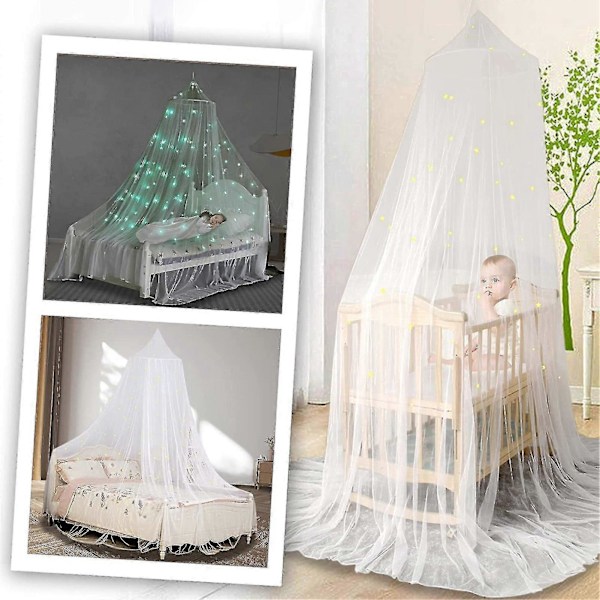 Selvlysende Prinsesse Dome Seng Baldakin - Polyester Stjerner - 1 Sett Hvit M