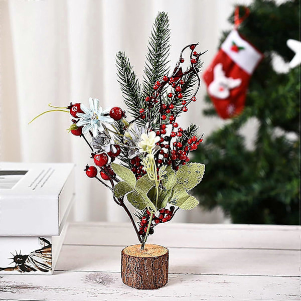Set med 2 Mini Konstgjorda Julgranar, 24 cm, Med Träfot, För Heminredning, Kontorsinredning, A3