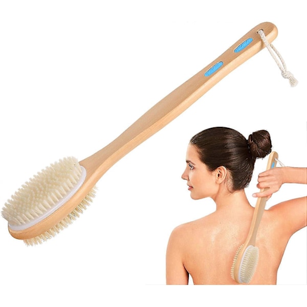 Duschborste, Kroppsborste med Mjuka och Styva Borst, för Borstning av Våt eller Torr Exfolierande Hud och Skonsam Skrubbning, Extra Långt Handtag Rengör