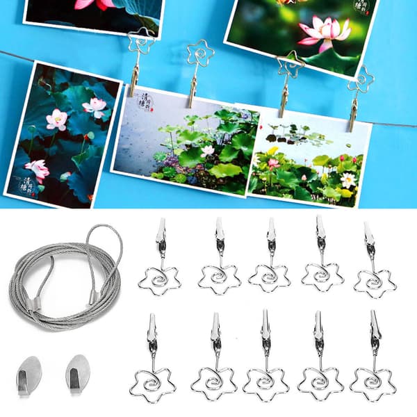 10 st fotosträngklämma bild vykort display hängare stål silver blomma sovrum väggdekor