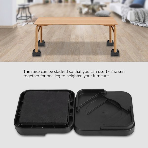8 stk sett sklisikre møbelbenpute matte for bord skrivebord seng sofa stoler (svart)