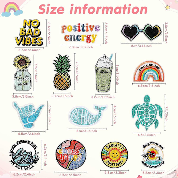 20 Stykker Vintage Applikation Stryge-på-mærker Sy-på-applikation Hippie Broderi Retro Hippie Mærke til T-shirt Rygsæk Jeans Jakker Tøj Hat