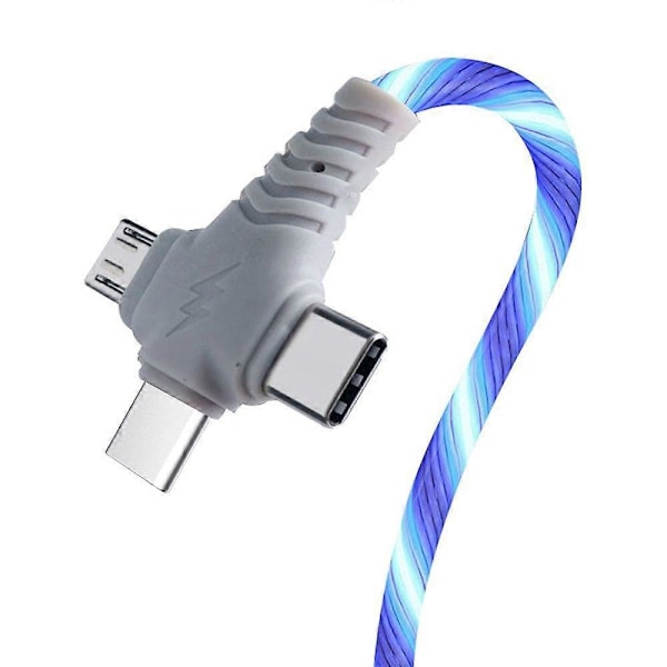1kpl Valovoimainen USB-latauskaapeli 3 in 1 2 in 1 LED Micro USB Type C 8pin -latauskaapeli matkapuhelimelle