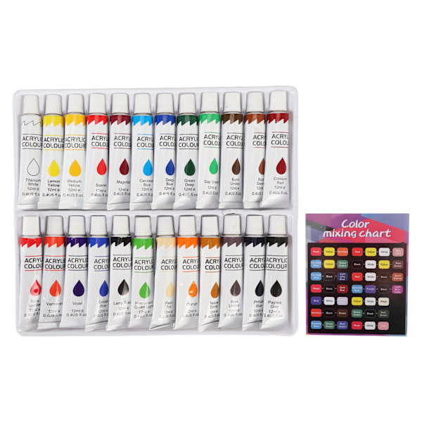 24 farger gouache rørsett 12 ml hver vanntett sterk dekkevne akrylmalingsett med fargekort for stoffstein