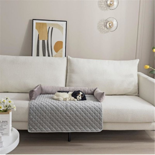 Fløjls kæledyrs sofa seng - Medium størrelse, skridsikker og vandtæt, med 3-sidede puder - Ideel møbelbeskyttelse til kæledyr 90X120CM GRÅ LILLA