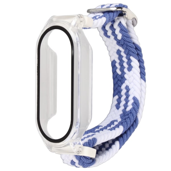 Nylon nailonpunottu watch ranneke puskurilla case, lisävaruste, joka sopii Mi Band 7:lle, sininen valkoinen ja läpinäkyvä case