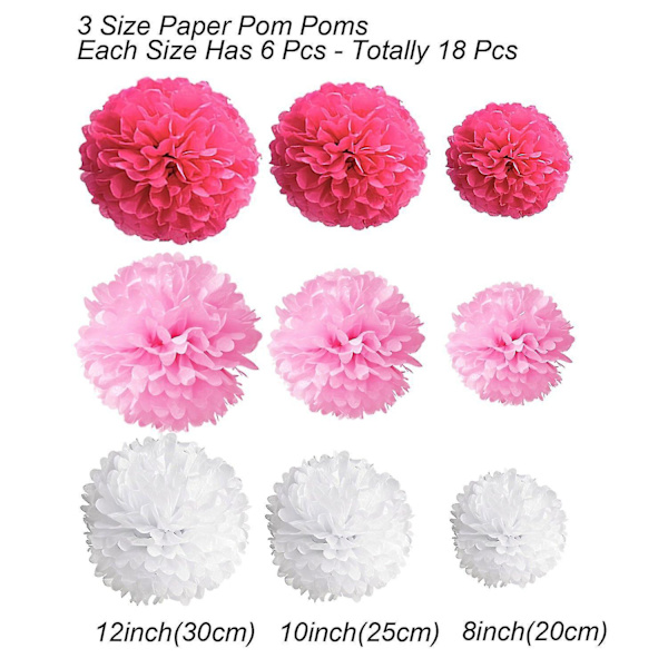 Fargerike silkepapirblomster i assorterte størrelser - 18 stk. til bursdager og arrangementdekorasjoner