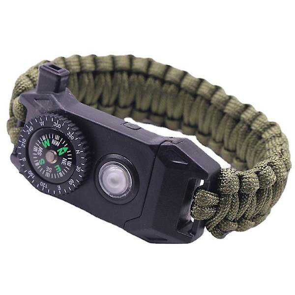 Overlevelsesarmbåndsett med paracord - Taktisk nødsituasjonsutstyr med LED-lys, multiverktøy, ildstarter, kompass og fløyte