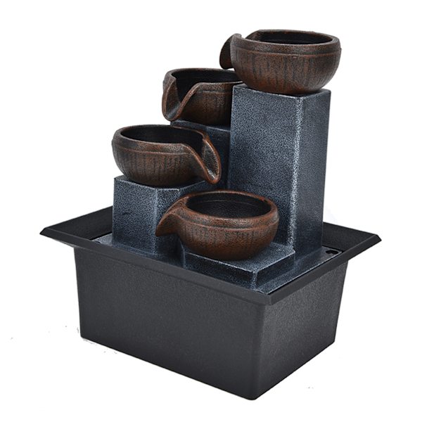Pöytävesisuihkulähde keltaisella LED-valolla Feng Shui Relaxation Desktop Ornament Decoration EU Plug AC220-240V