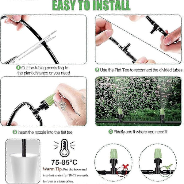 100 st Automatiskt Droppbevattningskit Justerbar Dimspinkler Flödesbevattningsdroppare, 3 T-rör Kit för 4/7mm