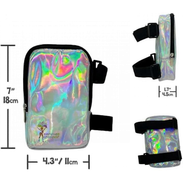 Holografisk Lårtaske - Telefonholder Festivaltaske til Kvinder, Mænd - Iridescent Ankelpung - Reflekterende Håndfri Ravetaske - GSL FF ZD sort