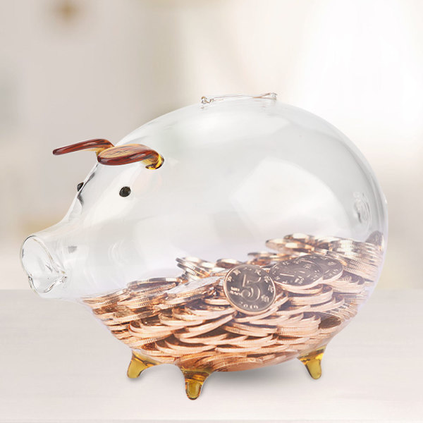Transparent Glas Pig Mynt Saver Bank Piggy Pengar Sparlåda Barn Present