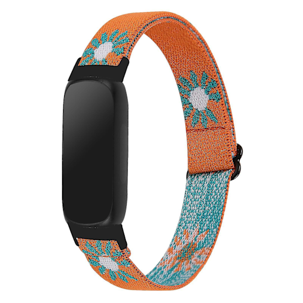 Fitbit Inspire 3 Nylon Braided Solo Loop Sport Watch Band - Svart Oransje Daisy