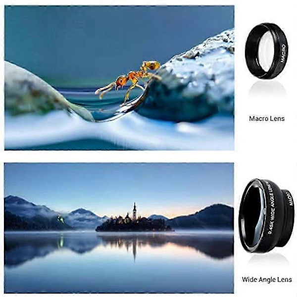 Fisheye-telefonlins, 0,45X telefon med HD-kameralins, makroklämma, vidvinkellins kompatibel med mobil