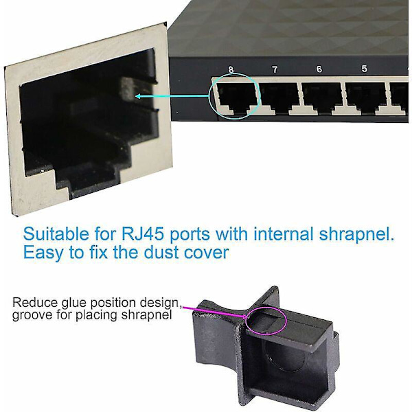 RJ45 Ethernet Hub Port Støvhette Beskytter fra FENGQLONG 50 stk Svart