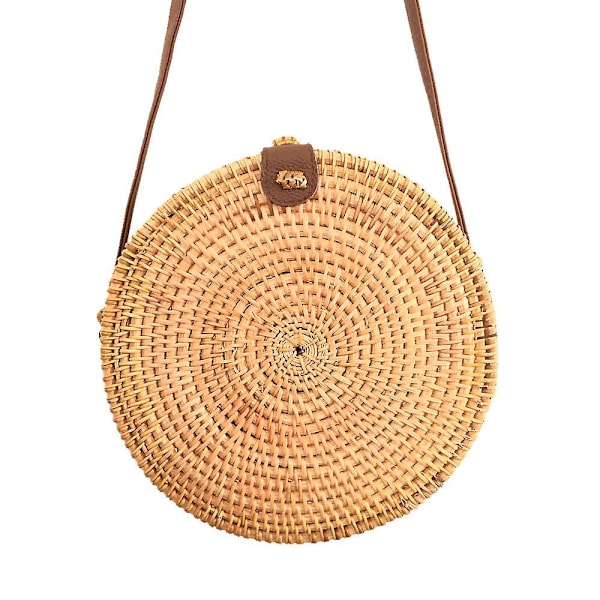 Damväska i Rattan - Handgjord Vicker-Pung Tote Bag Rund Boho Väska Bali