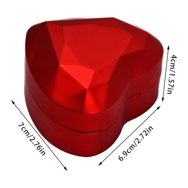 Sammet Ringask, Ringask med LED-ljus, Hjärtformad Ringask, Smyckeskrin, Förlovningsring Presentask, 70x65x45MM (Röd)