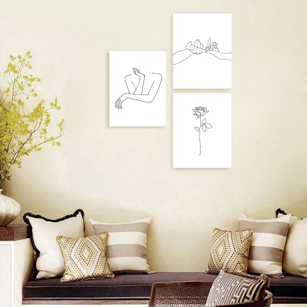 3 st/set 30x40cm Modern enkel hängande abstrakt linjemålning Canvas väggbild för hemmet