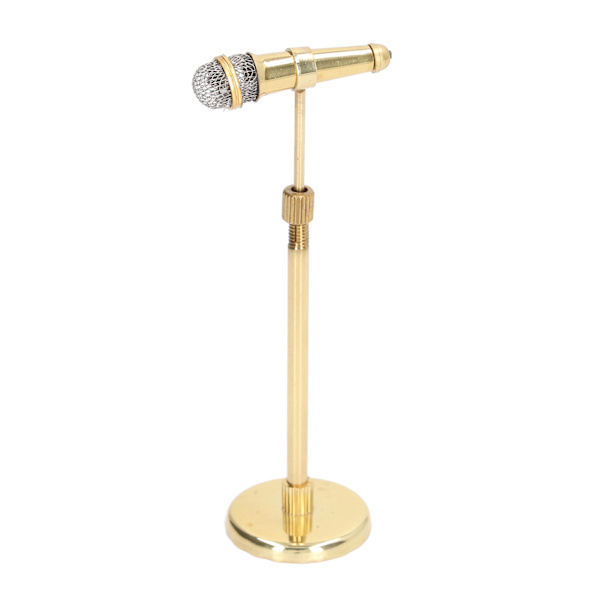 Miniatyr mikrofon justerbar mini mikrofon modell mini musikinstrument med dekoration förvaringslåda guld