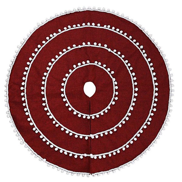 Julgransmatta 122 cm Röd Linne Julgransmattor Med Pom Pom För Juldekorationer