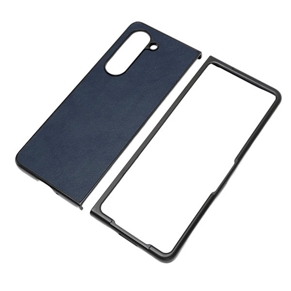 Fällbar skärmtelefonfodral i syntetiskt läder, skyddande fällbar telefonfodral för Samsung Galaxy Z Fold 5, tvåfärgad kohudskorn blå