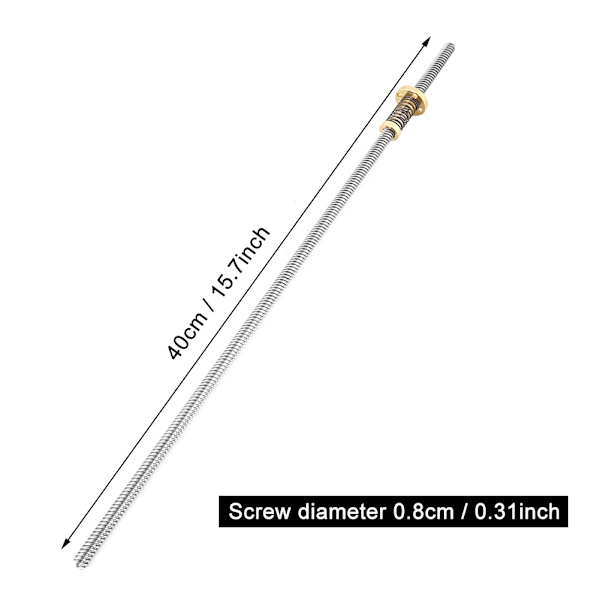 T8 gängstångsskruv med fjäderbelastad mutter för 3D-skrivare (400 mm)