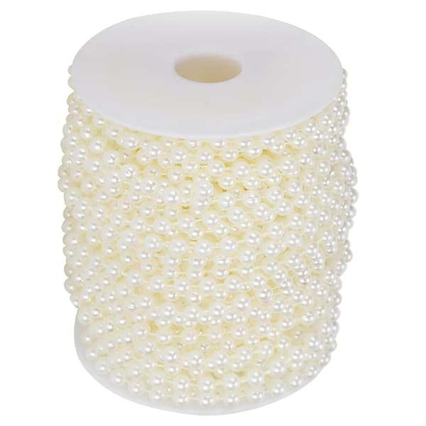 Faux Perleperlekjede Rund DIY Dekorasjon Håndverk Klestilbehør 6mm 25Meter/Rull Beige