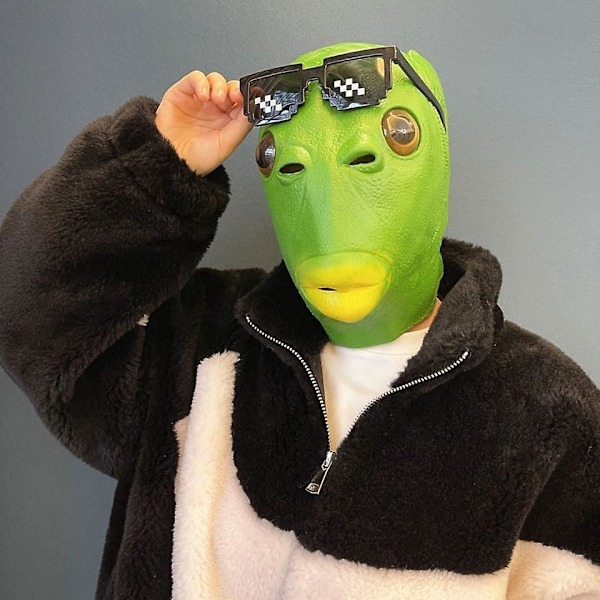 Grön Latex Fiskhuvudmask för Fester Cosplay Kul Vuxen Kostymtillbehör