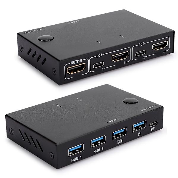 HDMI Splitter Switcher Computertilbehør 4K 2-ind-1-ud USB Sort til Mus / Tastatur Sort