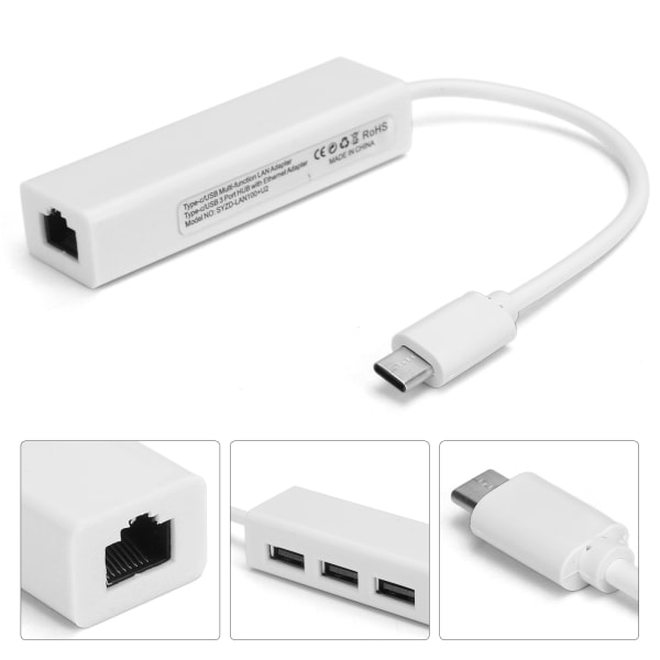 RJ45 Ethernet Adapter Typ C till USB 2.0 Nätverk 100M tillbehör för WIN XP/7/8/OS XUSB 2.0 med nätverkskort