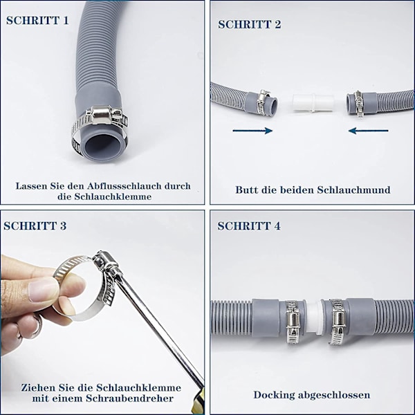 Afløbsslangeforlænger til vaskemaskiner, 1,5M universal vaskemaskineslange, afløbsslange opvaskemaskine forlængersæt inklusive slangestik og slange