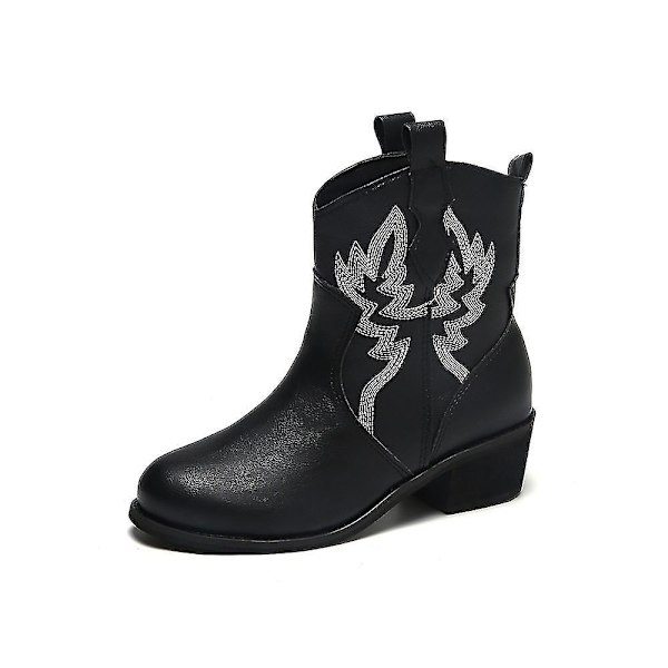 Casual Mid Heel Wide Width Women's Cowboy Ankle Bootie Shoes38 Black