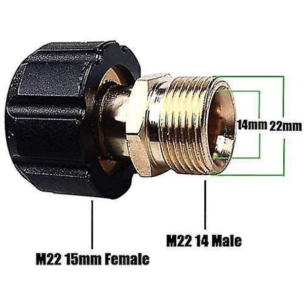 Trykkvaskadapter: M22 X 15 mm hunn til M22 X 14 mm hann kobling